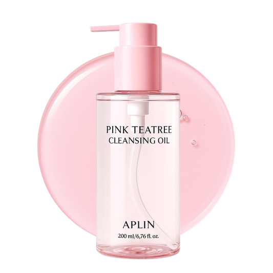 APLIN Pink Tea Tree Cleansing Oil, 200 mL in one clear bottle with a pink pump.