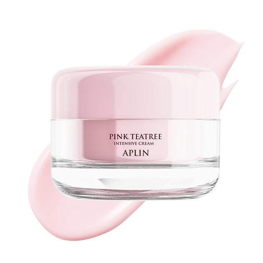 APLIN Pink Tea Tree Intensive Cream in a pink round jar with pink cream texture.