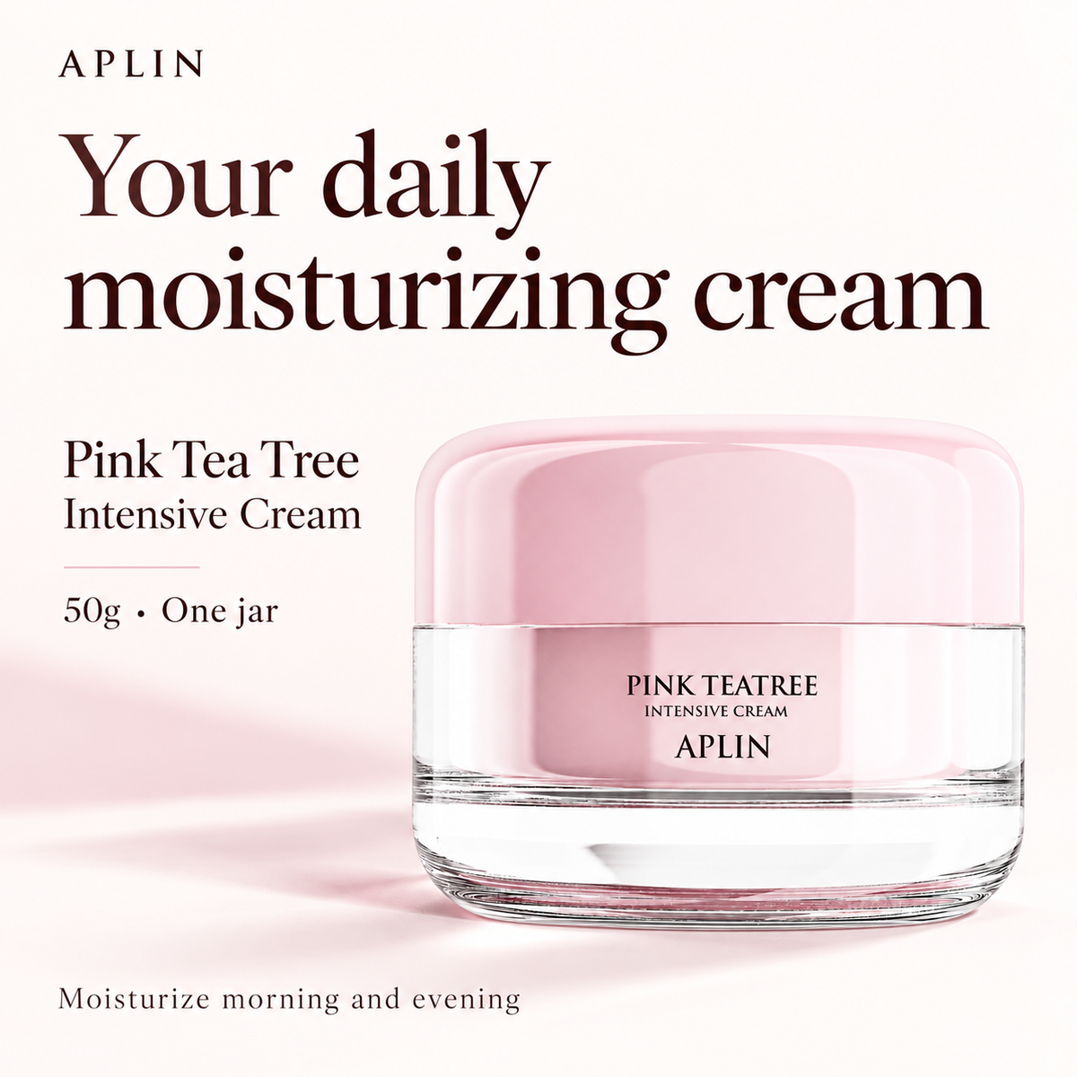 APLIN Pink Tea Tree Intensive Cream, daily face moisturizer, 50g in one jar.