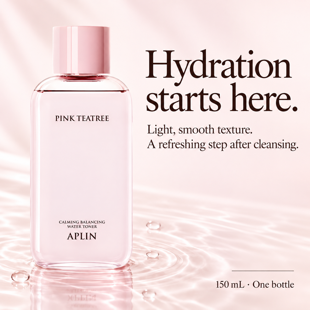 APLIN Pink Tea Tree Toner with a light, smooth texture, 150 mL in one bottle.