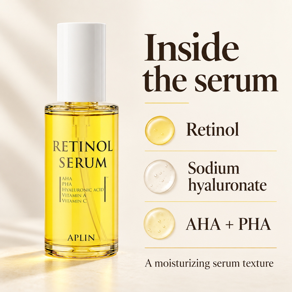 APLIN Retinol Serum ingredient spotlight: retinol, sodium hyaluronate, AHA and PHA