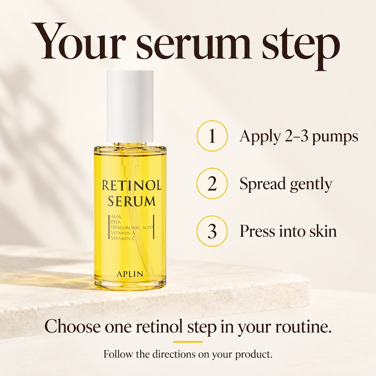APLIN Retinol Serum use: apply 2–3 pumps, spread gently and press into skin
